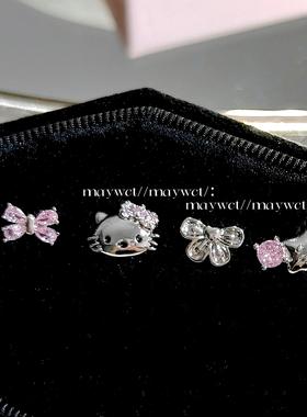 Maywct 可爱kt猫咪蝴蝶结星星甜美粉色小巧钛钢螺纹耳钉耳骨耳蜗