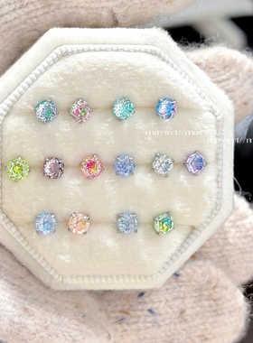 Maywct 4mm玫瑰烟花切迷你百搭基础精致钛钢耳钉耳骨养耳睡觉不摘