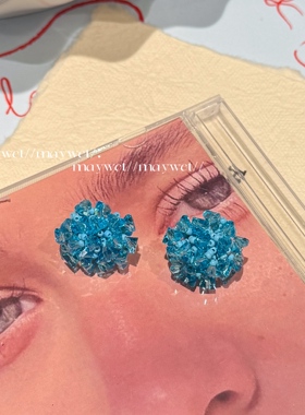 Maywct 超显白重工蓝色串珠绣球花清冷感耳钉春夏氛围感度假小众