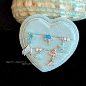 Maywct 绝美蓝色美人鱼尾夏日贝壳星星清冷氛围感钛钢耳钉耳骨