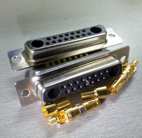 d-sub17W2混装同轴连接器实心针镀金17芯针孔接插件 DB17W2焊线式