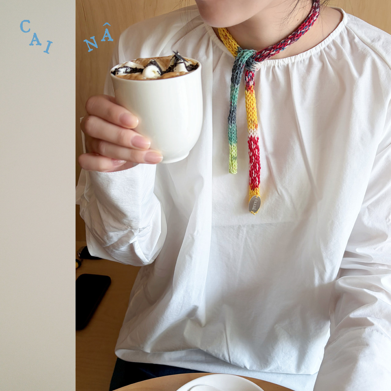 CAINA 手工针织彩色围巾女小众设计感羊毛造型围脖秋冬百搭choker