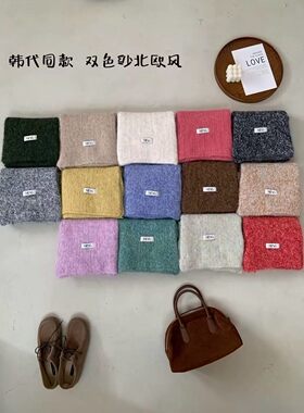 秋冬新款韩版复古双色纱字母贴标围巾女保暖百搭围脖披肩两用
