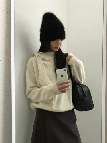 冬韩版SINGLE WELL设计感绑带洋气显瘦针织衫含40.3%绵羊毛女毛衣
