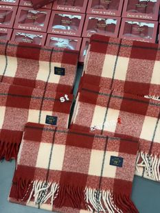 25秋冬韩版 复古百搭拼色红色格子流苏羊毛混纺围巾披肩保暖围脖