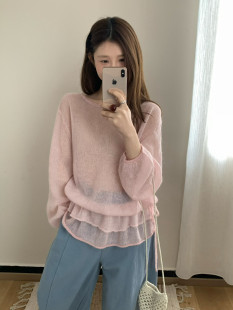 26春韩SINGLE 含31.9%羊毛毛衣 WELL慵懒下摆抽绳绿色马海毛针织衫