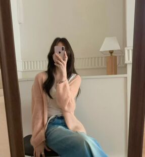 韩版DY lessismore慵懒敞开式无扣橘粉色马海毛针织开衫宽松毛衣