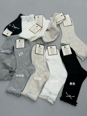 26早春韩版st蝴蝶结笑脸小标装饰镂空中筒袜女可爱薄款堆堆袜子