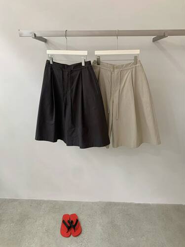 26春夏新款韩版sliver卡其色宽松系带高腰阔腿中裤女休闲裙裤子
