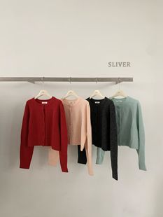 毛衣外套上衣 女红色短款 25冬韩版 sliver复古纯色圆领羊毛针织开衫