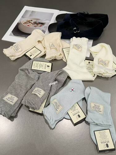 26春夏新韩版ins纯色镂空编织贴标堆堆袜女百搭白色短袜子