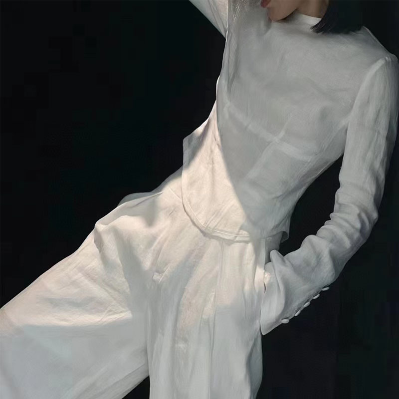 棉麻阔腿裤套装女早秋新款高端高级感休闲洋气时尚减龄长袖两件套