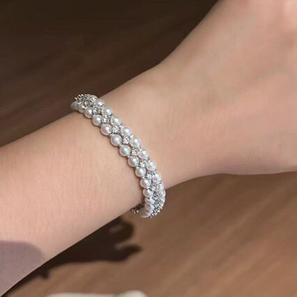 淡水珍珠珍珠套装编织单双排手链戒指天然真珍珠手串珠轻奢高级感
