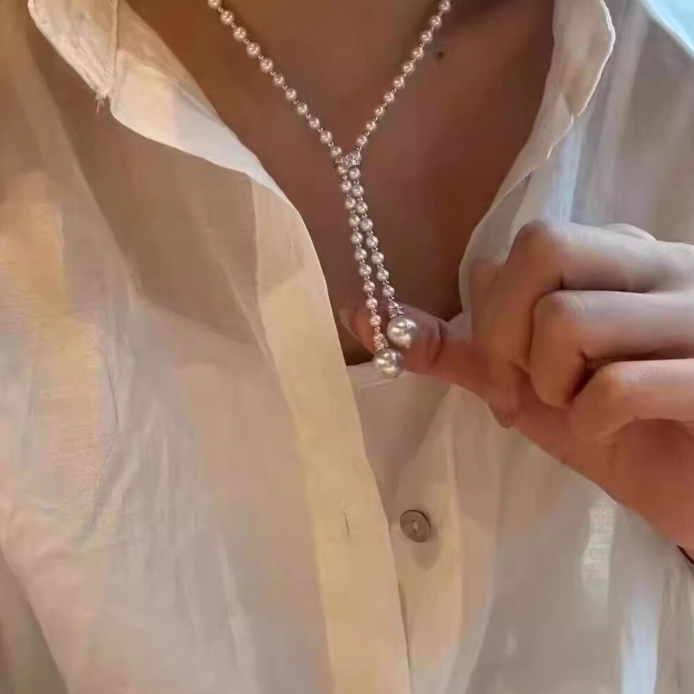 天然淡水珍珠毛衣链纯银长款项链baby珠设计款女款正圆极光腰链