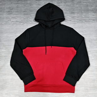 产前出样胸围116CM黑红拼接连帽套头卫衣棉绒休闲运动滑板