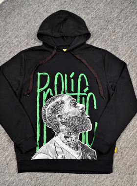 瑕疵胸围116CM美式西海岸说唱歌手印花薄连帽套头卫衣男嘻哈宽松