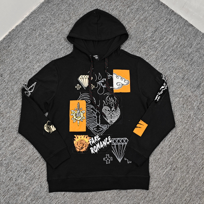 老美街头贴布涂鸦宽松连帽卫衣