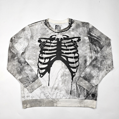 瑕疵处理大码胸围132CM老美街头休闲水洗做旧骨架印花圆领毛圈T恤