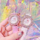 韩版 儿童手表女孩时尚 防水石英表卡通可爱公主粉KT猫小学生电子表