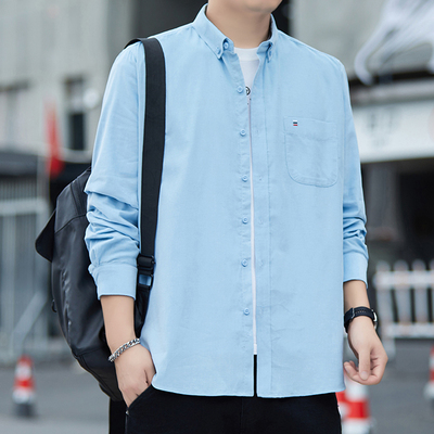 浅蓝色男士衬衫长袖灯芯绒纯棉