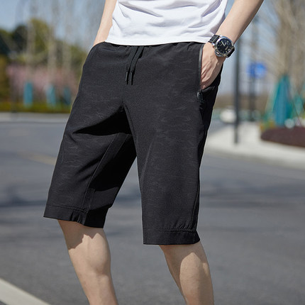 夏季七分裤男士冰丝弹力运动中短裤青少年凉感大码韩版休闲7分裤