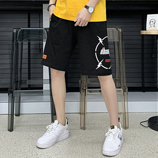 黑色男士五分裤短裤宽松型肥胖特大码胖子青少年运动家居服5分裤