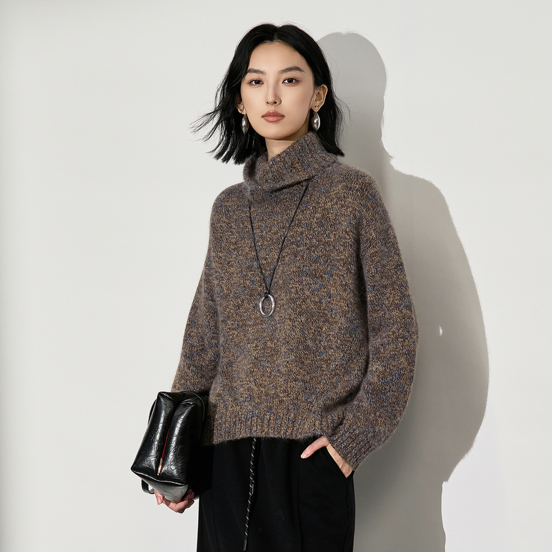 XG雪歌慵懒风套头针织衫女2025冬装新款宽松高领毛衣XK411063B672