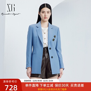 设计感西服上衣XJ307010A319 外套女2024秋新款 xg雪歌时尚 羊毛西装