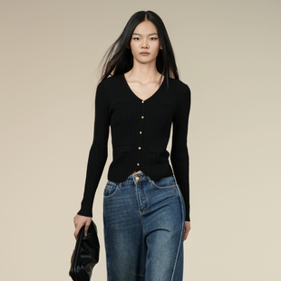 女XK411001A190 V领通勤套头针织衫 XG雪歌2025冬新款 极简百搭法式