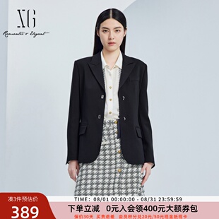 xg雪歌简约气质款 通勤上衣XJ307009A590 黑色西装 外套女2024秋新款