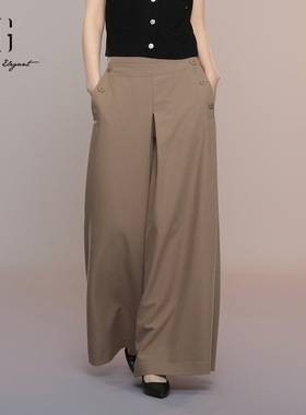 XG雪歌复古纽扣阔腿裤女2025秋款垂感显瘦拖地休闲裤XK302001A109