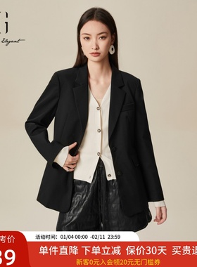 XG雪歌高级感黑色西装外套女春2025新款羊毛西服上衣XK107014A290
