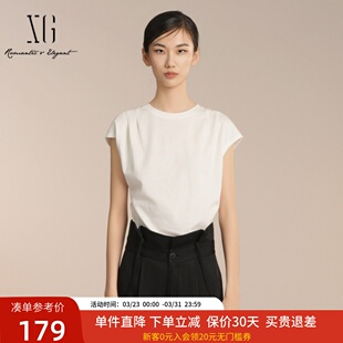 百搭上衣XK201008A550 纯色圆领小飞袖 XG雪歌短袖 T恤女2025夏新款