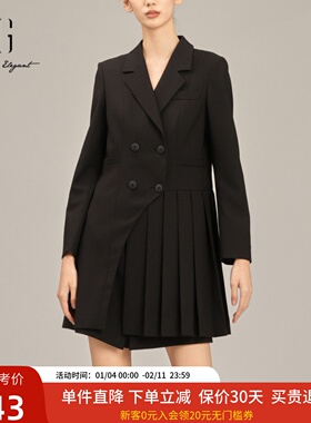 XG雪歌赫本风黑色西装外套连衣裙收腰短裙2025春新款XK107001A190
