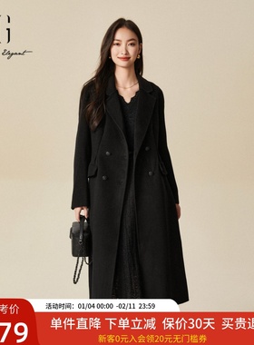 xg雪歌简约优雅掐腰韩版中长款双面呢大衣女羊毛外套XJ410053A290