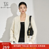 休闲毛衫 xg雪歌白色棒球领针织开衫 女2024冬新款 上衣XK411527A891