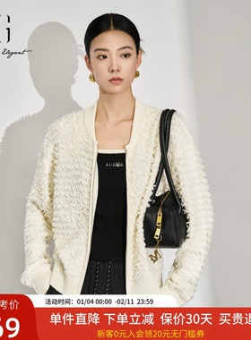 xg雪歌白色棒球领针织开衫女2024冬新款休闲毛衫上衣XK411527A891