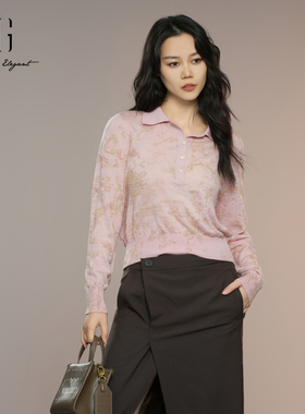 XG雪歌2025秋款文艺提花miu系通勤短款polo针织衫女XK311007B308