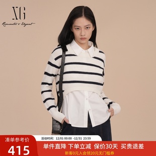 毛衫 XG雪歌经典 两件套长袖 2025春新款 女XK111019B351 条纹毛针织衫