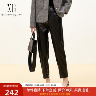 休闲裤 xg雪歌时尚 新款 2024冬季 XJ402049A190 休闲通勤优雅气质皮裤