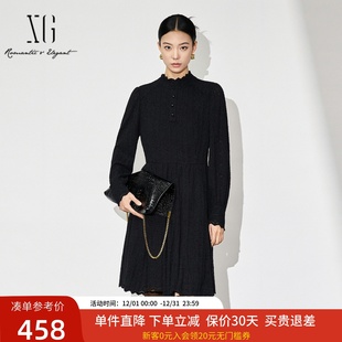 xg雪歌立领温柔连衣裙女2024冬新款 打底内搭裙子XJ404018A490 长袖