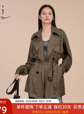 XG雪歌松弛感中长款风衣外套女2025春款双排扣上衣XK108008A543