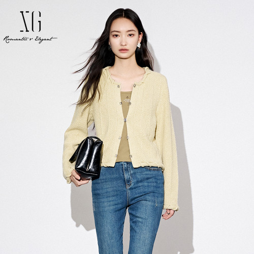 XG雪歌2025秋款miu系通勤简约百搭小香风针织开衫女XK311036A432