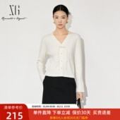 女2024冬新款 xg雪歌新中式 盘扣简约大气V领针织开衫 XK411865A891