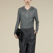 XG雪歌25冬款 简约百搭休闲通勤抽绳连帽T恤套头衫 女XK401016A281