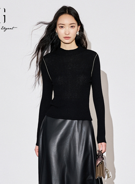 XG雪歌25秋款修身显瘦吸睛撞色高智感极简针织上衣女XL311580A890