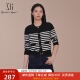 XG雪歌学院风黑白条纹针织衫 XK111007B199 圆领开衫 女2025春装 新款