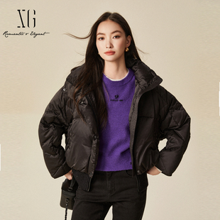 xg雪歌短款 加厚保暖外套XJ406098A490 廓形连帽羽绒服女2024冬新款