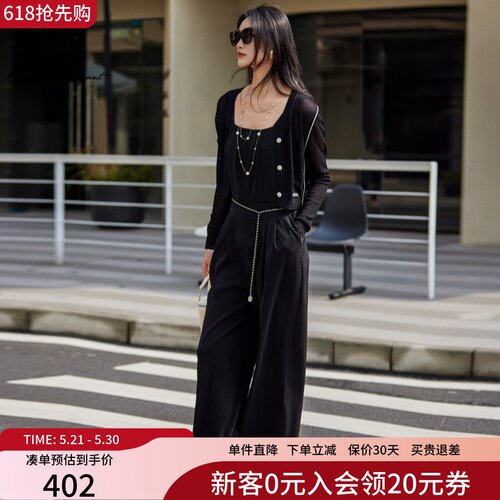 XG雪歌气质无袖方领阔腿连体裤女2025夏新款显瘦长裤XK202041A190