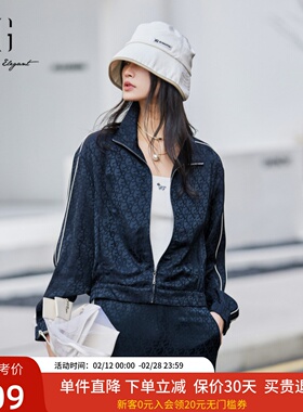 XG雪歌复古高级老花运动风翻领休闲宽松外套女25新款XK107015A425